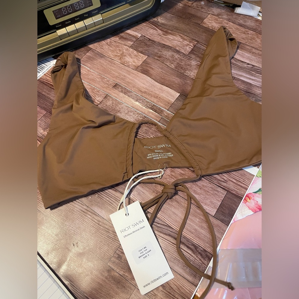 NWT Riot Swim Chocolate Brown Tie-Front Triangle Bikini Top (only top available)